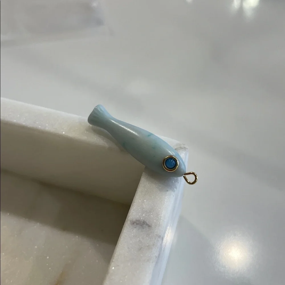 Pale Blue/White Fish Pendant -1 1/4”